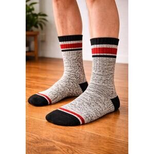 Men’s Cotton Blend Crew Socks 2 Pair All Weather Gray Red Size 10-13